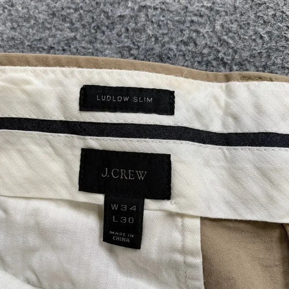 J Crew Pants Mens 34 Parchment Cotton Blend Ludlow SLIM Stretch Chino Flat Front